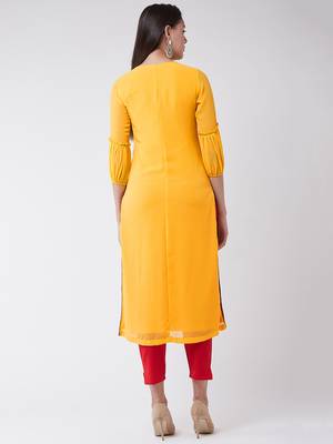 Yellow  printed georgette kurtis 3