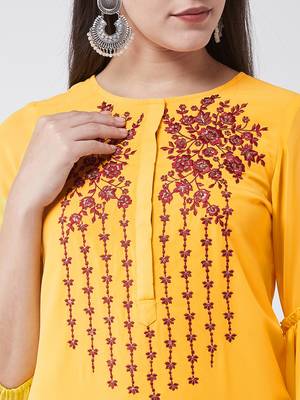 Yellow  printed georgette kurtis 4