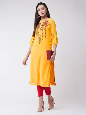 Yellow  printed georgette kurtis 5