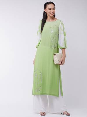 Green printed rayon kurtis 1