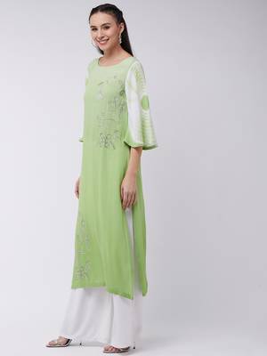 Green printed rayon kurtis 2