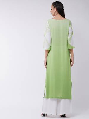 Green printed rayon kurtis 3
