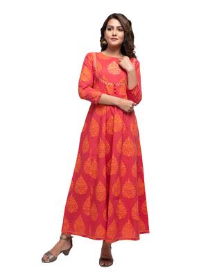 KAAJH Red Printed Cotton Anarkali Kurta 1