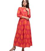 KAAJH Red Printed Cotton Anarkali Kurta