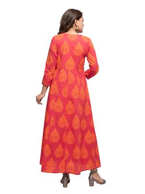 KAAJH Red Printed Cotton Anarkali Kurta 2