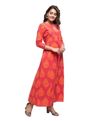 KAAJH Red Printed Cotton Anarkali Kurta 4