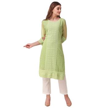 Green embroidered georgette chikankari-kurtis 1