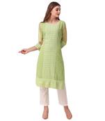 Green embroidered georgette chikankari-kurtis