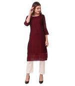 Maroon embroidered georgette chikankari-kurtis