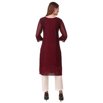 Maroon embroidered georgette chikankari-kurtis 2