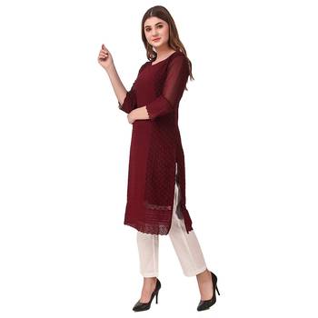 Maroon embroidered georgette chikankari-kurtis 4
