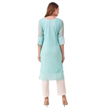 Turquoise embroidered georgette chikankari-kurtis 2