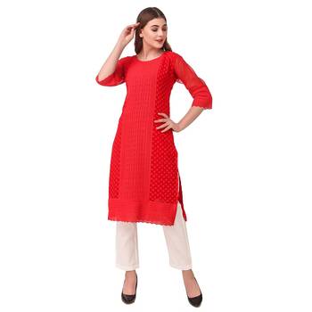 Red embroidered georgette chikankari-kurtis 1