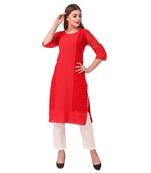 Red embroidered georgette chikankari-kurtis