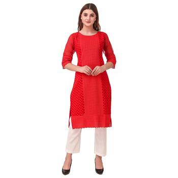 Red embroidered georgette chikankari-kurtis 3