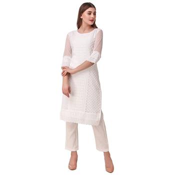 White embroidered georgette chikankari-kurtis 1