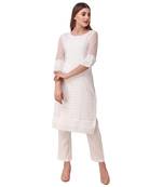 White embroidered georgette chikankari-kurtis