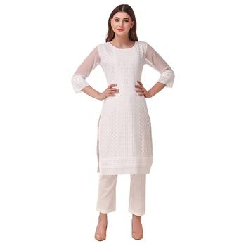 White embroidered georgette chikankari-kurtis 3
