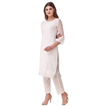 White embroidered georgette chikankari-kurtis 4