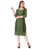 Green embroidered georgette chikankari-kurtis