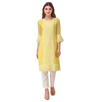 Yellow embroidered georgette chikankari-kurtis 3