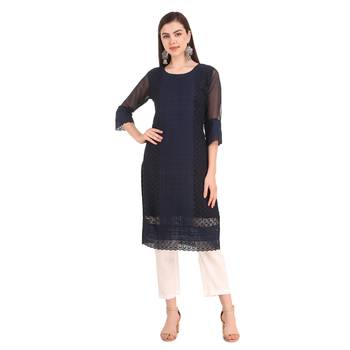 Blue embroidered georgette chikankari-kurtis 1
