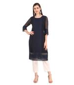 Blue embroidered georgette chikankari-kurtis