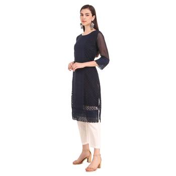 Blue embroidered georgette chikankari-kurtis 3