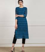 Blue embroidered georgette chikankari-kurtis