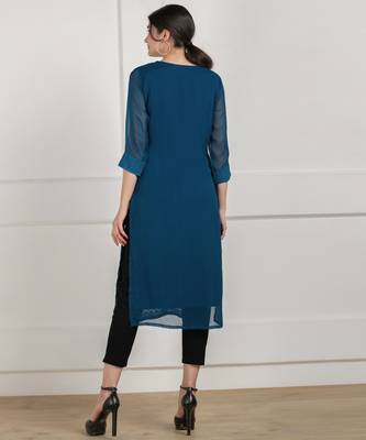 Blue embroidered georgette chikankari-kurtis 2