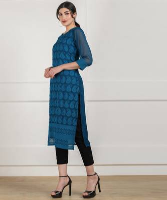 Blue embroidered georgette chikankari-kurtis 3