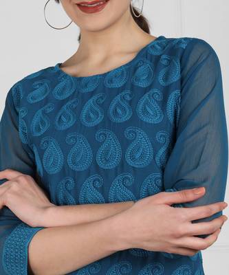 Blue embroidered georgette chikankari-kurtis 4