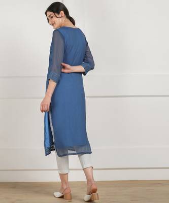 Blue embroidered georgette chikankari-kurtis 2