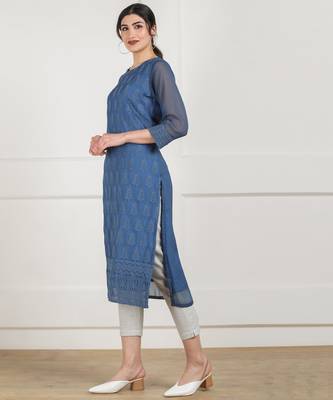 Blue embroidered georgette chikankari-kurtis 3