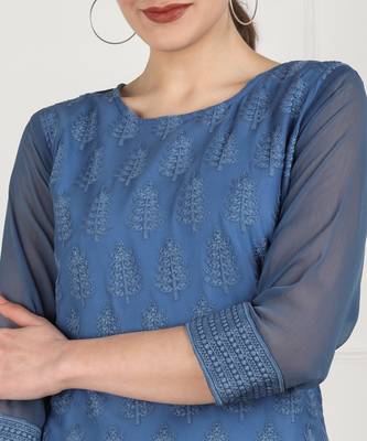 Blue embroidered georgette chikankari-kurtis 4