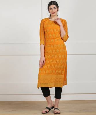 Yellow embroidered georgette chikankari-kurtis 1