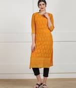 Yellow embroidered georgette chikankari-kurtis
