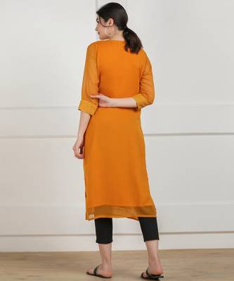 Yellow embroidered georgette chikankari-kurtis 2