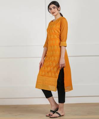 Yellow embroidered georgette chikankari-kurtis 3