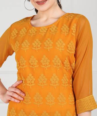 Yellow embroidered georgette chikankari-kurtis 4