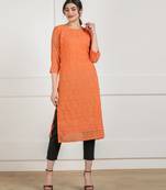 Orange embroidered georgette chikankari-kurtis