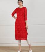 Red embroidered georgette chikankari-kurtis
