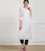 White embroidered georgette chikankari-kurtis