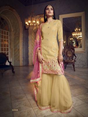 Beige embroidered organza salwar 1