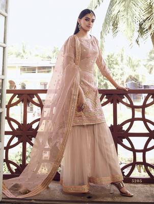 Light-peach embroidered organza salwar 1