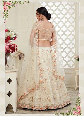 Off-white embroidered net semi stitched lehenga 2