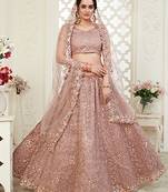 Mauve embroidered net semi stitched lehenga