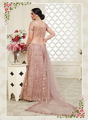 Mauve embroidered net semi stitched lehenga 3