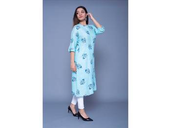 Blue printed rayon kurtas-and-kurtis 5