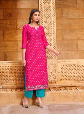 Pink printed rayon ethnic-kurtis 2